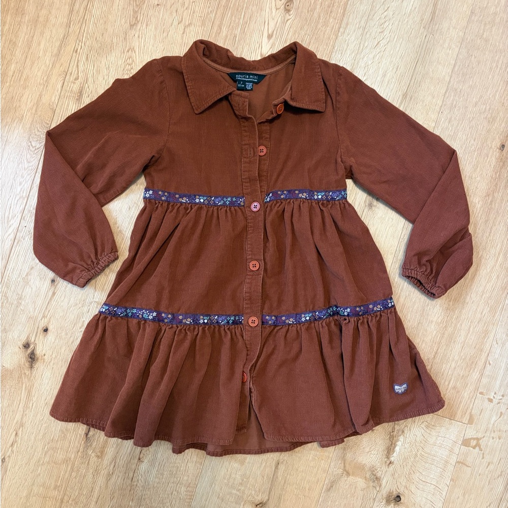 Souris Mini soft corduroy button brown dress size 7
